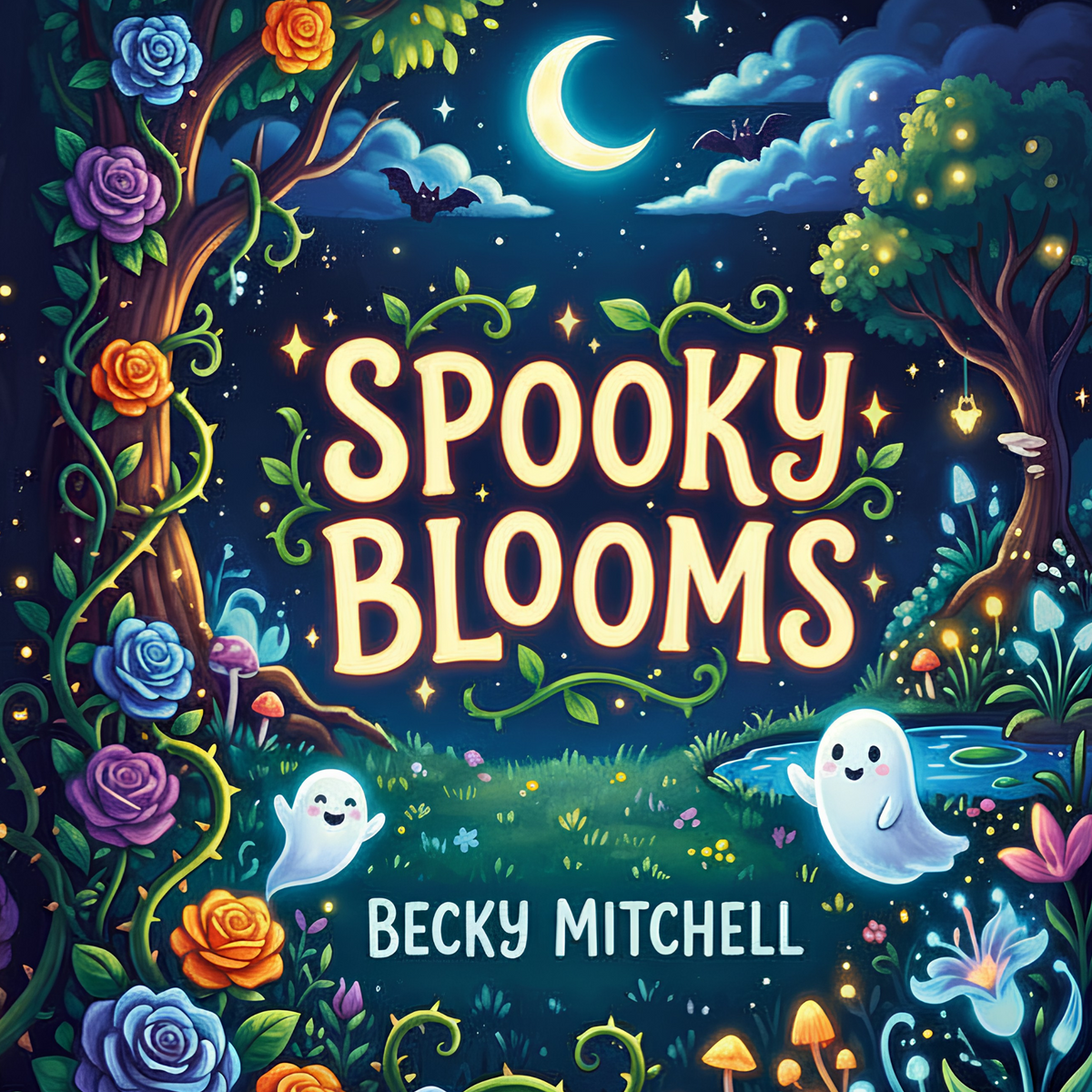 Spooky Blooms Coloring Book with Bat