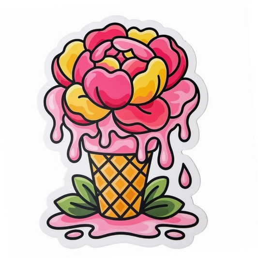 Floral Ice Cream Cone Sticker